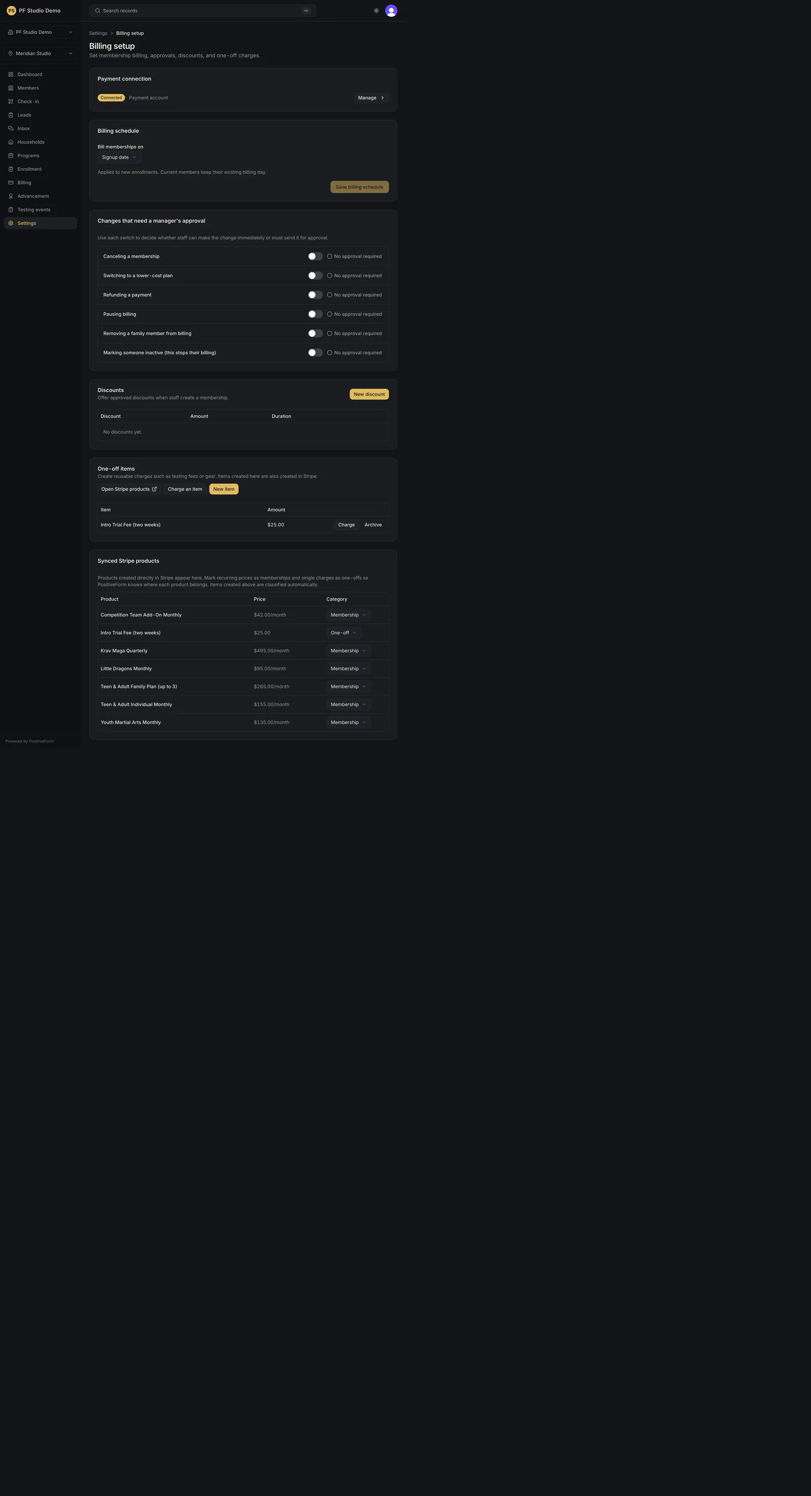 Billing settings