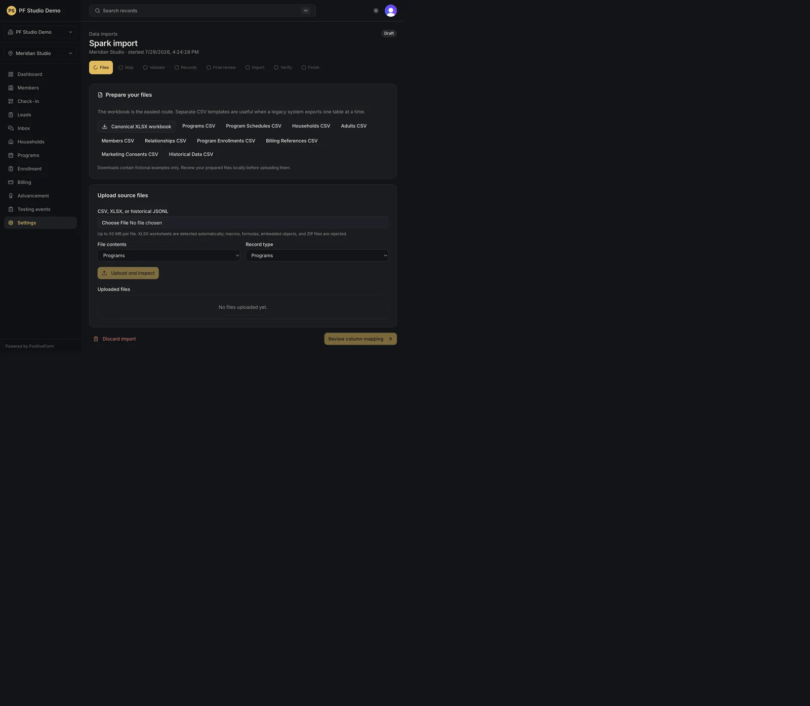 Import job Files step with Discard import